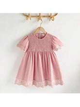Young Girls Loose Casual Embroidered Fabric Gathered Ruffle Hem Dress